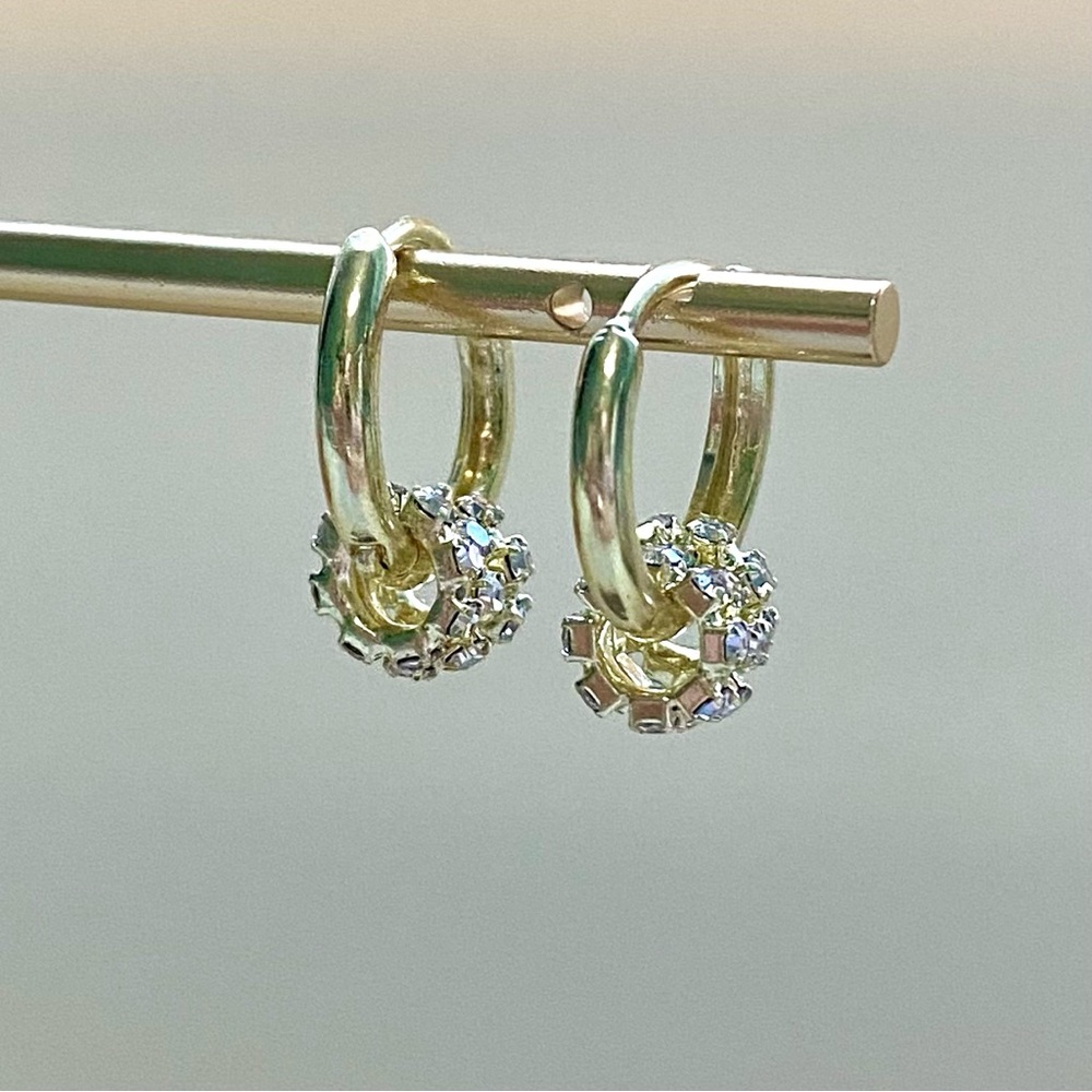 Gold Sparkle Hoop Earrings with Crystal Rings